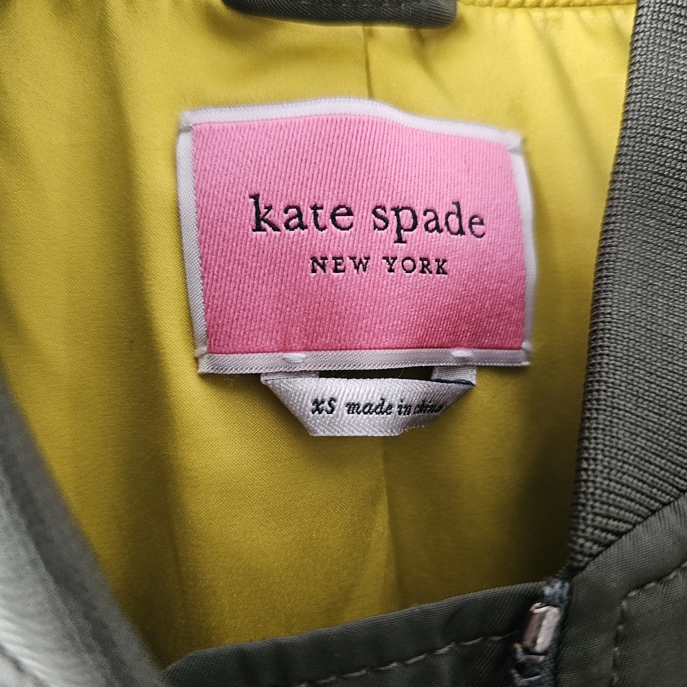 Kate Spade Twill Flounce Bomber Olive Green Jacket XS - Picture 6 of 15